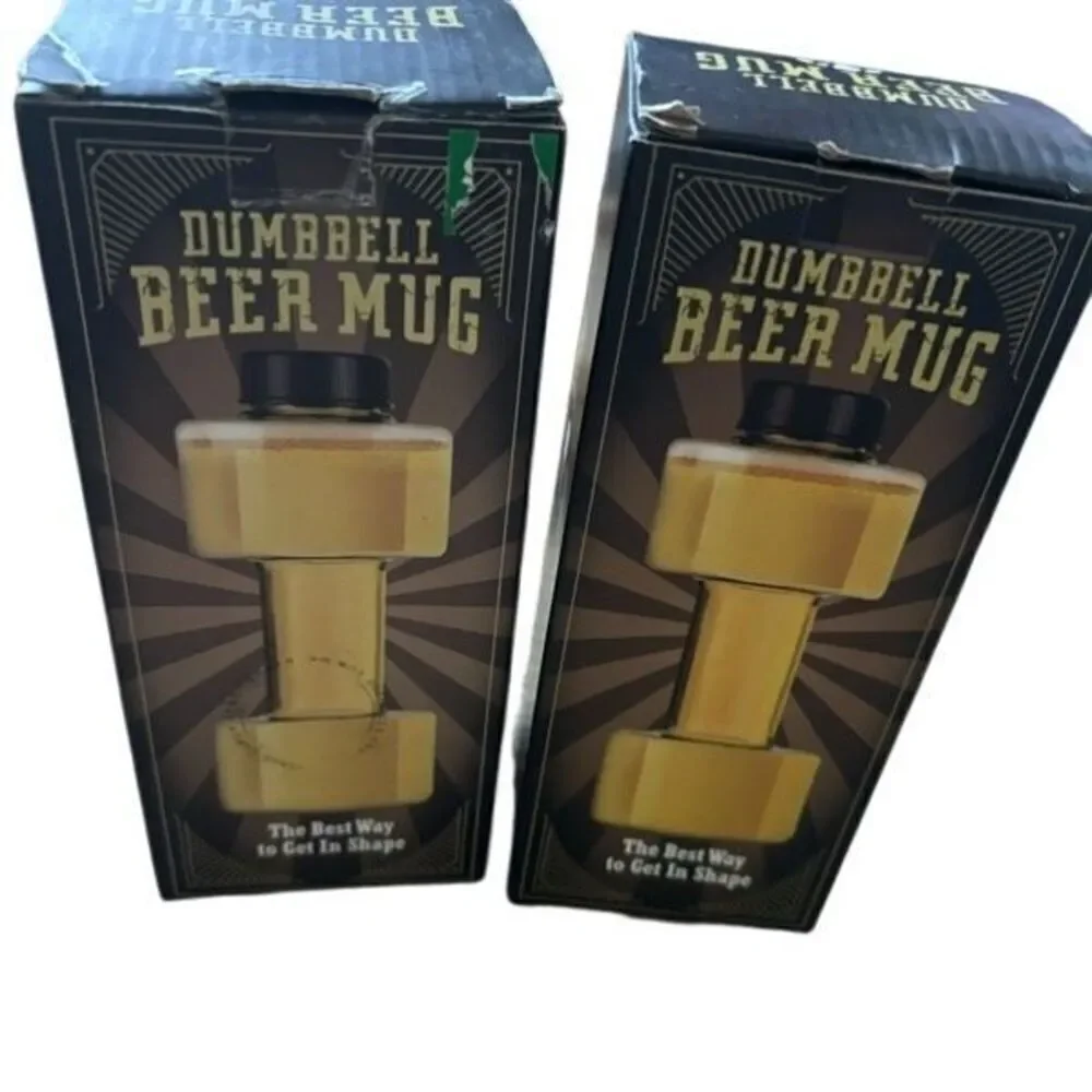 2 Dumbbell Beer Mug 18oz Cups *New*